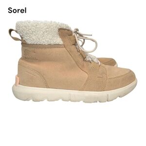 Sorel Explorer Next Carnival Waterproof Suede Shearling Ankle Cream Women 8.5